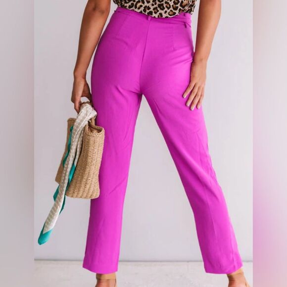 Do+Be bright orchid pink straight leg sash belted pants size large - Picture 3 of 9